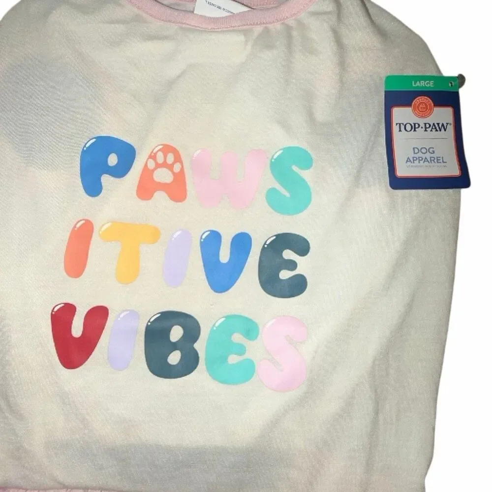 Pet t-shirts L dog shirt TOP PAW “Pawsitive Vibes” positive w/ skirt